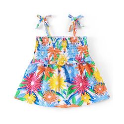 Babyhug Single Jersey Knit Sleeveless Top & Denim Jeans Set Floral Print - Multicolor & Blue