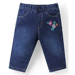 Babyhug Single Jersey Knit Sleeveless Top & Denim Jeans Set Floral Print - Multicolor & Blue