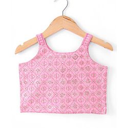 Babyhug Sleeveless Embroidered & Sequinned Crop Top With Palazzo and Dupatta Set - Light Pink