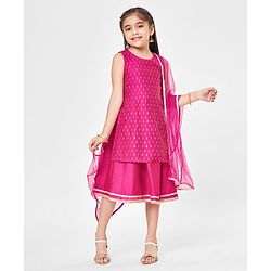 Babyhug Net Sleeveless Embroidered Ethnic Dress with Sequins - Fuschia