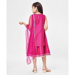 Babyhug Net Sleeveless Embroidered Ethnic Dress with Sequins - Fuschia