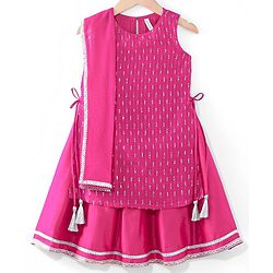 Babyhug Net Sleeveless Embroidered Ethnic Dress with Sequins - Fuschia