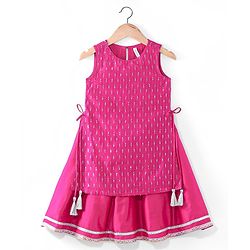Babyhug Net Sleeveless Embroidered Ethnic Dress with Sequins - Fuschia