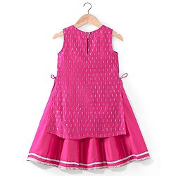 Babyhug Net Sleeveless Embroidered Ethnic Dress with Sequins - Fuschia