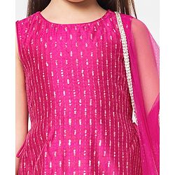 Babyhug Net Sleeveless Embroidered Ethnic Dress with Sequins - Fuschia