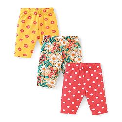 Babyhug Cotton  Lycra Knit Three Fourth Leggings Floral & Polka Dots Print Pack of 3 - Multicolour