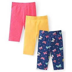 Babyhug Cotton Knit Three Fourth Length Butterfly & Polka Dots Printed Leggings Pack of 3 - Multicolour