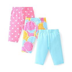 Babyhug Cotton Lycra Knit Three Fourth Legging Polka Dot Print Pack of 3 - Pink & Blue