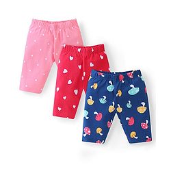 Babyhug Cotton  Lycra Knit Three Fourth Leggings with Polka Dot & Heart Print Pack of 3 - Multicolour