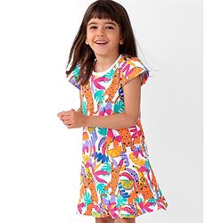 Babyhug Single Jersey Knit Cap Sleeves Nighty Jungle Safari Theme - Multicolor