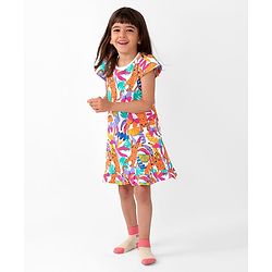 Babyhug Single Jersey Knit Cap Sleeves Nighty Jungle Safari Theme - Multicolor