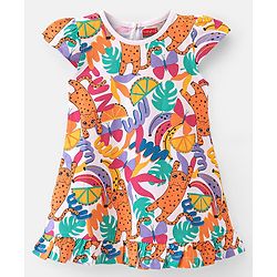 Babyhug Single Jersey Knit Cap Sleeves Nighty Jungle Safari Theme - Multicolor