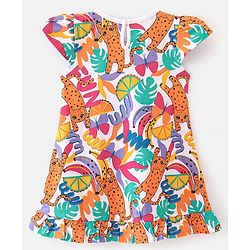 Babyhug Single Jersey Knit Cap Sleeves Nighty Jungle Safari Theme - Multicolor