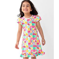 Babyhug Single Jersey Knit Cap Sleeves Nighty Watermelon Print - Multicolor