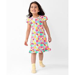 Babyhug Single Jersey Knit Cap Sleeves Nighty Watermelon Print - Multicolor