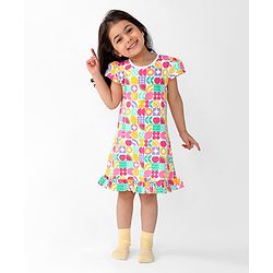Babyhug Single Jersey Knit Cap Sleeves Nighty Watermelon Print - Multicolor