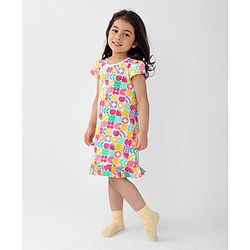 Babyhug Single Jersey Knit Cap Sleeves Nighty Watermelon Print - Multicolor