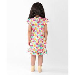 Babyhug Single Jersey Knit Cap Sleeves Nighty Watermelon Print - Multicolor