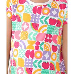 Babyhug Single Jersey Knit Cap Sleeves Nighty Watermelon Print - Multicolor