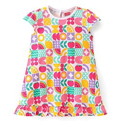 Babyhug Single Jersey Knit Cap Sleeves Nighty Watermelon Print - Multicolor