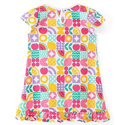 Babyhug Single Jersey Knit Cap Sleeves Nighty Watermelon Print - Multicolor