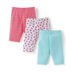 Babyhug Cotton  Lycra Three Fourth Leggings with Floral & Polka Dot Print Pack of 3 - Multicolor