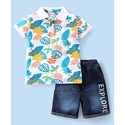 Babyhug Single Jersey Knit Half Sleeves T-Shirt & Shorts with Tropical Theme - Multicolor