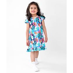 Babyhug Cotton Knit Cap Sleeve Nighty With Tropical Theme-Multicolor