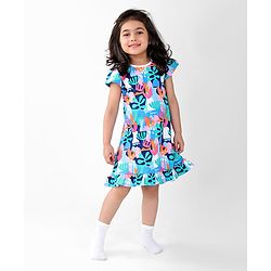 Babyhug Cotton Knit Cap Sleeve Nighty With Tropical Theme-Multicolor