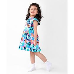 Babyhug Cotton Knit Cap Sleeve Nighty With Tropical Theme-Multicolor