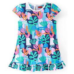 Babyhug Cotton Knit Cap Sleeve Nighty With Tropical Theme-Multicolor