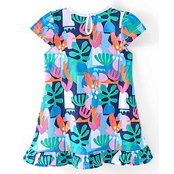 Babyhug Cotton Knit Cap Sleeve Nighty With Tropical Theme-Multicolor