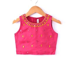 Babyhug Embellished Crop Top with Block Printed Palazzo & Three Fourth Sleeves Jacket Set - Yellow