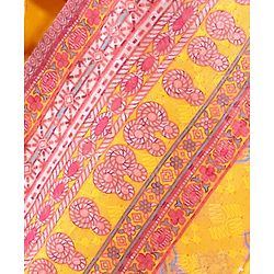 Babyhug Embellished Crop Top with Block Printed Palazzo & Three Fourth Sleeves Jacket Set - Yellow