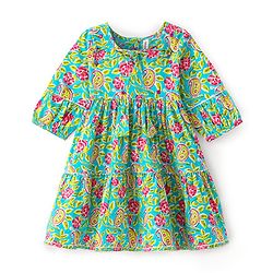 Babyhug Cambric Woven Three Fourth  Sleeves Floral Printed Ethnic Dress - Light Green