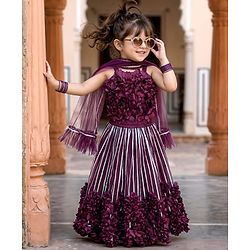 Babyhug Sleeveless Net Flowered Choli & Lehenga with Dupatta - Purple