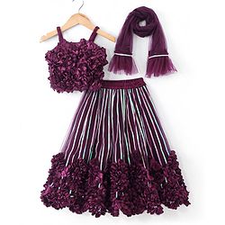 Babyhug Sleeveless Net Flowered Choli & Lehenga with Dupatta - Purple