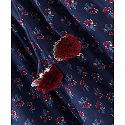 Babyhug Cambric Three Fourth Sleeve Overlap Ethnic Dress Block Printed & Embroidered - Indigo