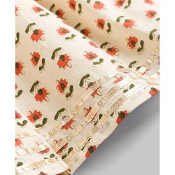 Babyhug Cotton Woven Three Fourth Sleeves Floral Printed Kurti Gharara Set with Dupatta & Lace Detailing - Off White