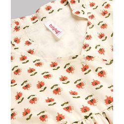 Babyhug Cotton Woven Three Fourth Sleeves Floral Printed Kurti Gharara Set with Dupatta & Lace Detailing - Off White