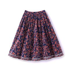 Babyhug 100% Cotton Woven Short Sleeves with Floral Print Lehenga Choli With Mirror Embroidery and Dupatta Set- Navy Blue