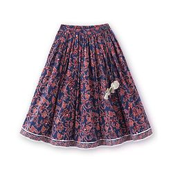 Babyhug 100% Cotton Woven Short Sleeves with Floral Print Lehenga Choli With Mirror Embroidery and Dupatta Set- Navy Blue