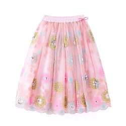 Babyhug Short Sleeves Sequence & Embroidered Lehenga Choli with Dupatta Set - Pink