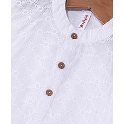 Babyhug Cotton Schiffly Full Sleeves Kurta Dhoti Set - White
