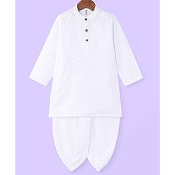 Babyhug Cotton Schiffly Full Sleeves Kurta Dhoti Set - White