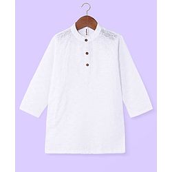 Babyhug Cotton Schiffly Full Sleeves Kurta Dhoti Set - White