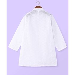 Babyhug Cotton Schiffly Full Sleeves Kurta Dhoti Set - White