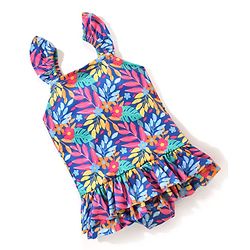 Babyhug Flutter  Sleeves Frock Swimsuit Floral Print - Navy Blue