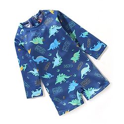 Babyhug Full Sleeves Legged Swimsuit Dino Print -  Blue