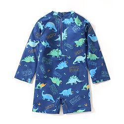 Babyhug Full Sleeves Legged Swimsuit Dino Print -  Blue